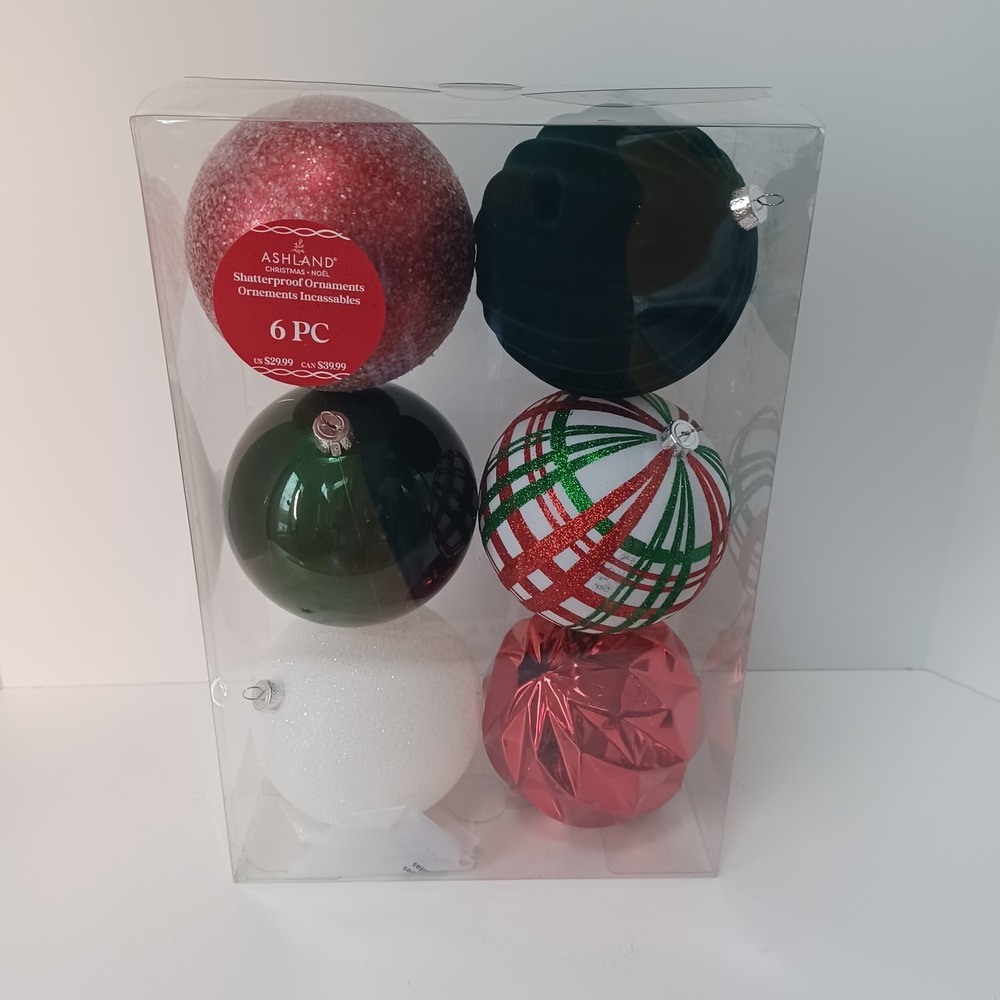 Ashland Shatterproof Ornaments Christmas Noel 6 Piece NEW Approx 4"